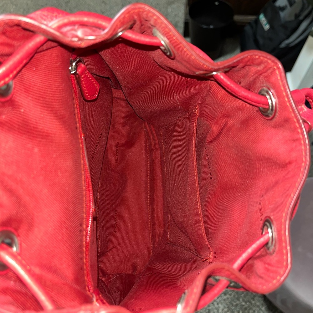 Red Leather Pebble Mini Coach Drawstring Backpack - Picture 3 of 7